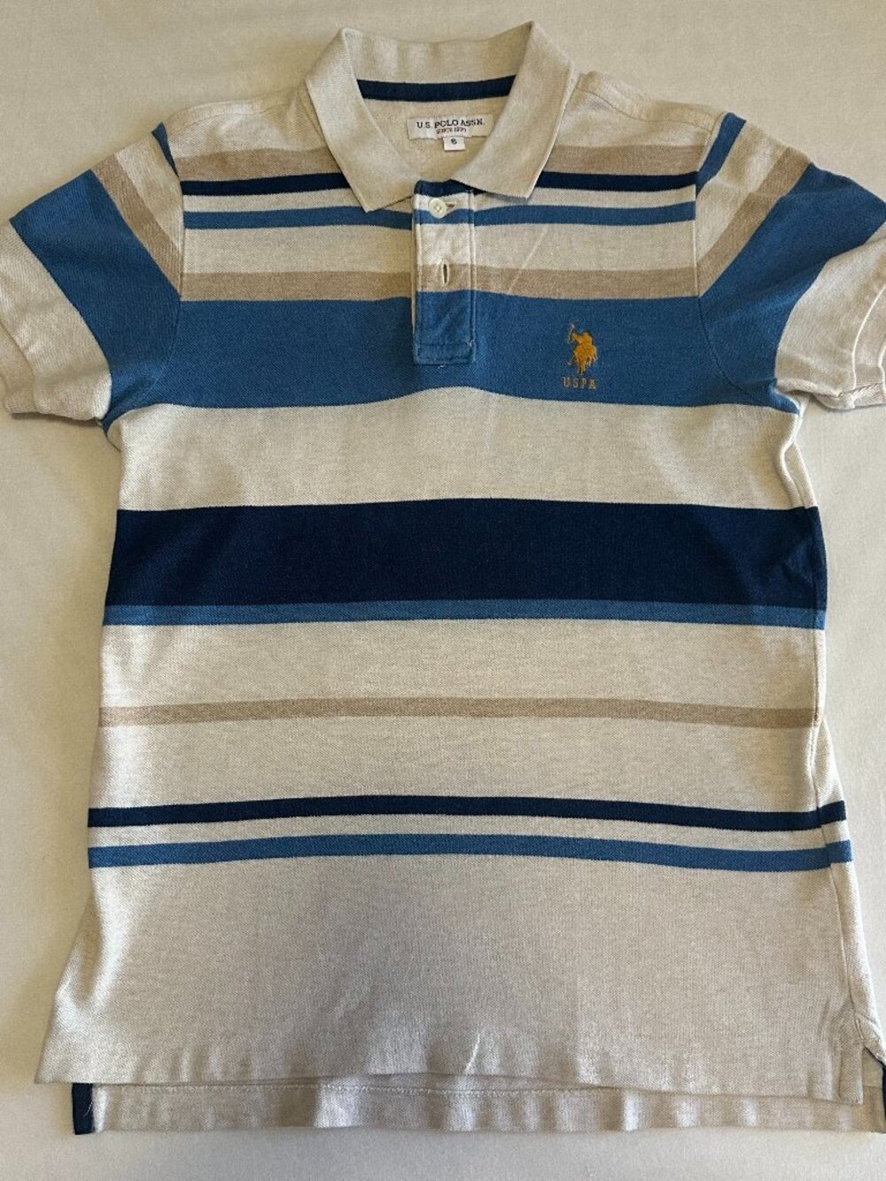 U.S. Polo Assn. Men's Striped Polo Shirt Blue Cream Size S